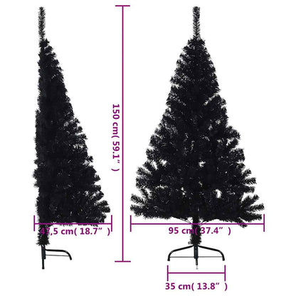 Albero di Natale Artificiale a Metà con Base Nero 150 cm PVC