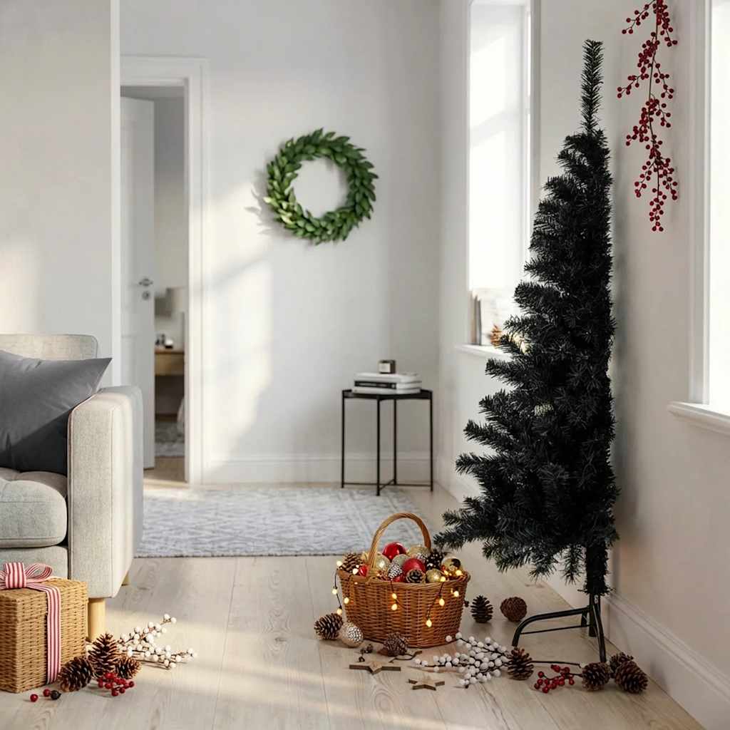 Albero di Natale Artificiale a Metà con Base Nero 150 cm PVC | homemem39