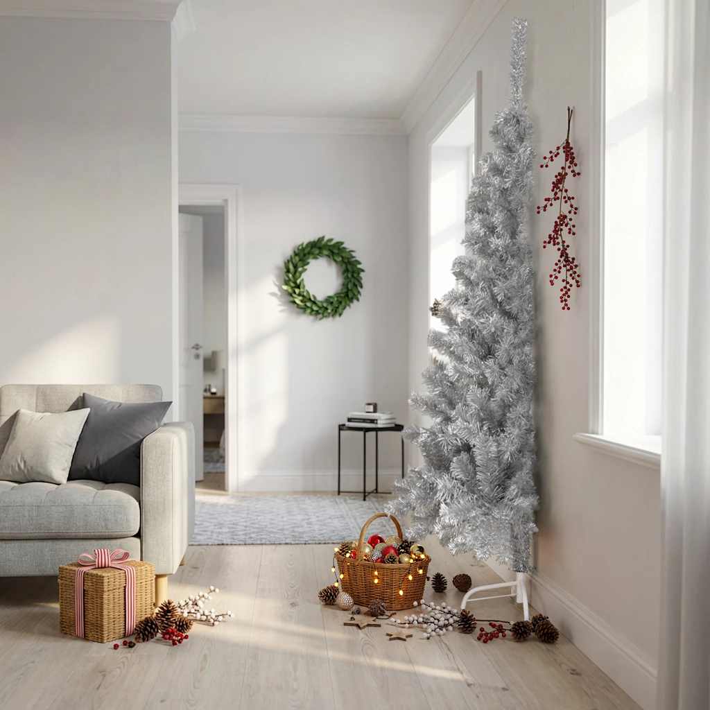 Albero di Natale a Metà con Supporto Argento 210 cm PET