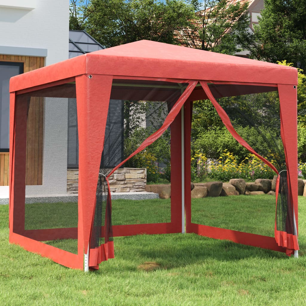 Tenda per Feste 4 Pareti Laterali in Rete Rossa 2,5x2,5m HDPE | homemem39