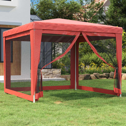 Tenda per Feste con Pareti Laterali in Rete Rossa 3x3 m HDPE | homemem39