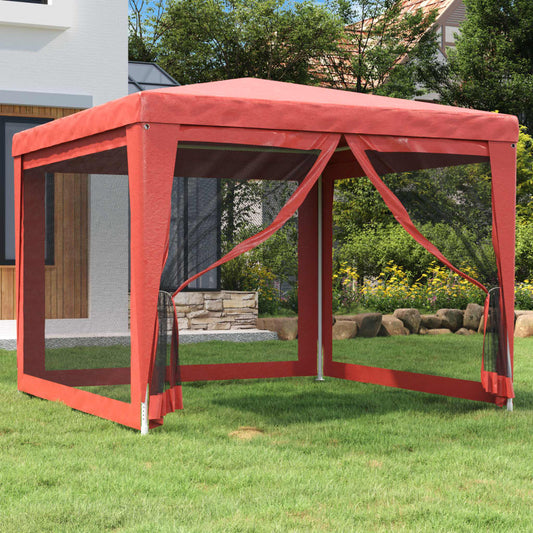 Tenda per Feste con Pareti Laterali in Rete Rossa 3x3 m HDPE | homemem39