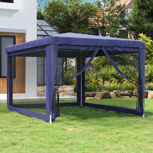 Tenda per Feste con 4 Pareti Laterali in Rete Blu 3x4 m HDPE | homemem39
