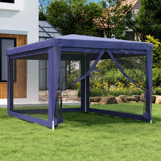 Tenda per Feste con 4 Pareti Laterali in Rete Blu 3x4 m HDPE