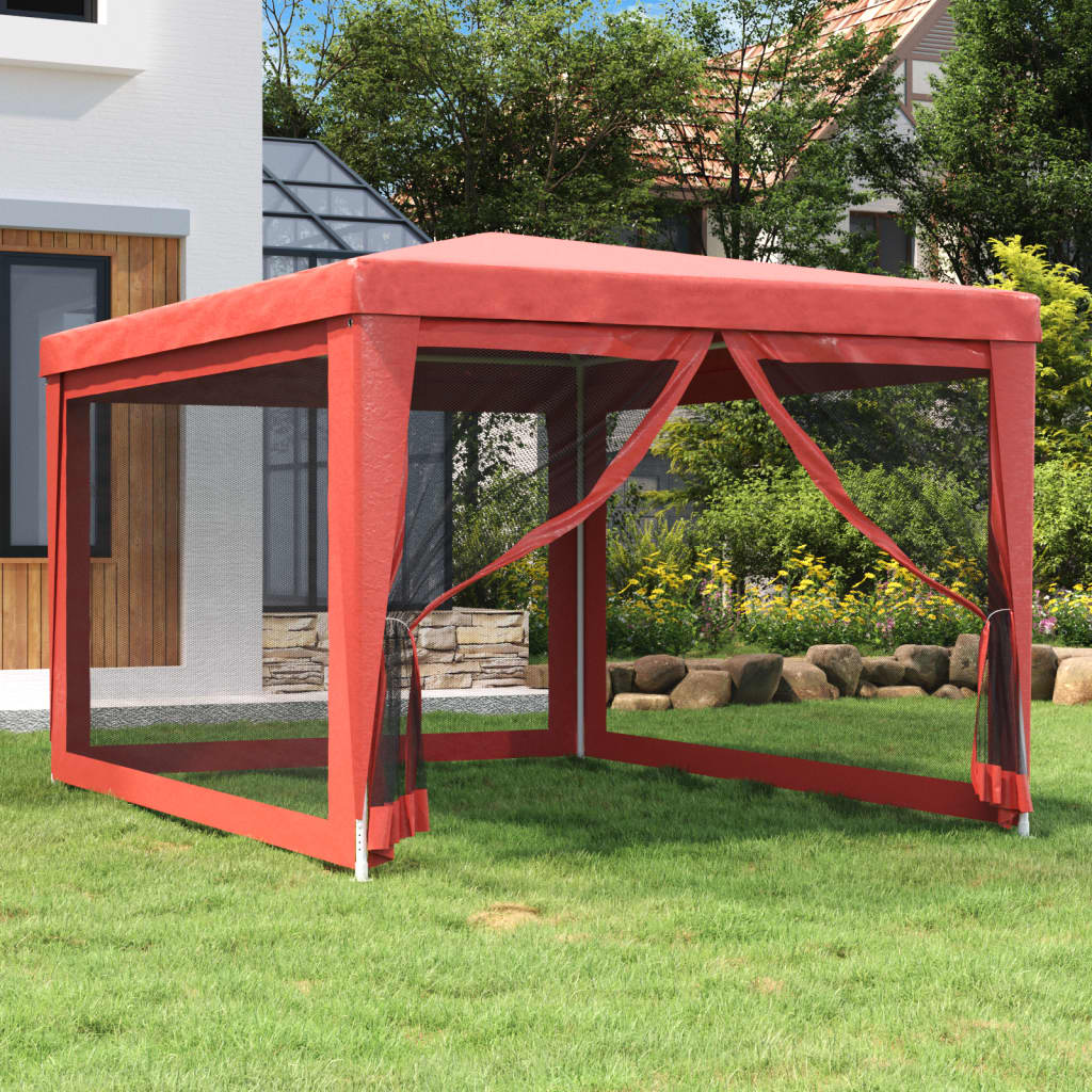 Tenda per Feste con Pareti Laterali in Rete Rossa 3x4 m HDPE | homemem39