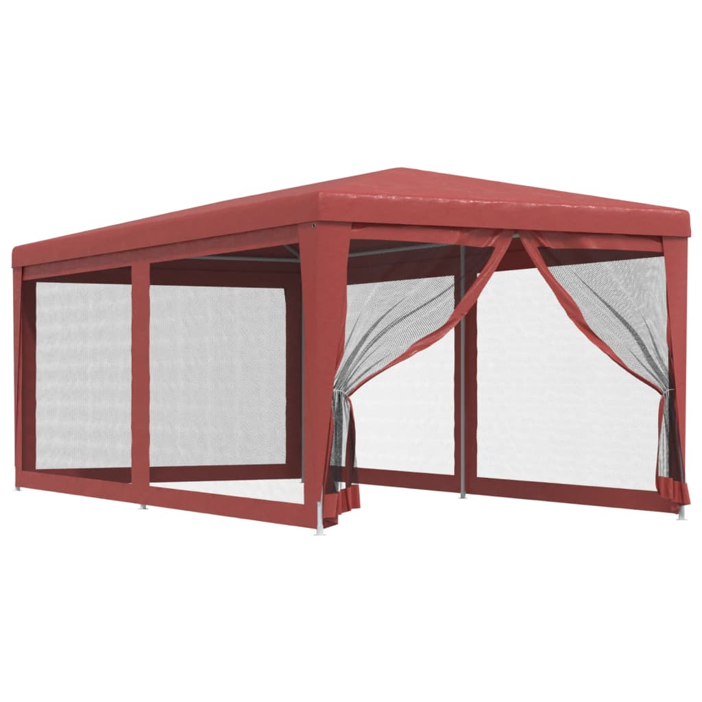 Tenda per Feste con 6 Pareti Laterali in Rete Rossa 3x6 m HDPE | homemem39