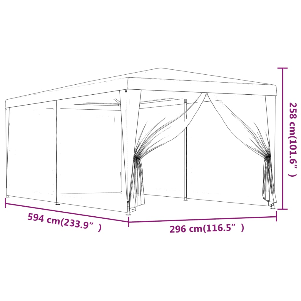 Tenda per Feste con 6 Pareti Laterali in Rete Rossa 3x6 m HDPE | homemem39