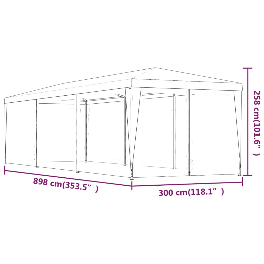Tenda per Feste con 8 Pareti Laterali in Rete Blu 3x9 m HDPE | homemem39