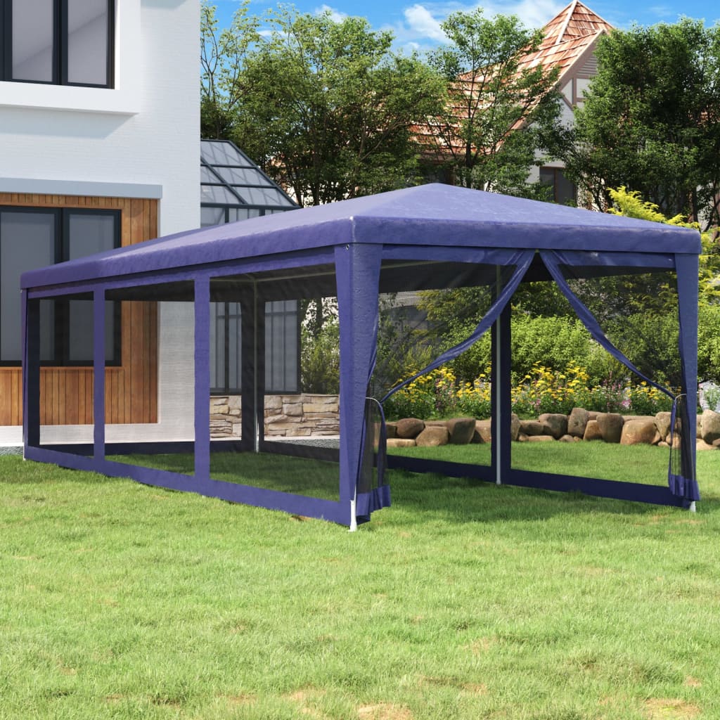 Tenda per Feste con 8 Pareti Laterali in Rete Blu 3x9 m HDPE | homemem39