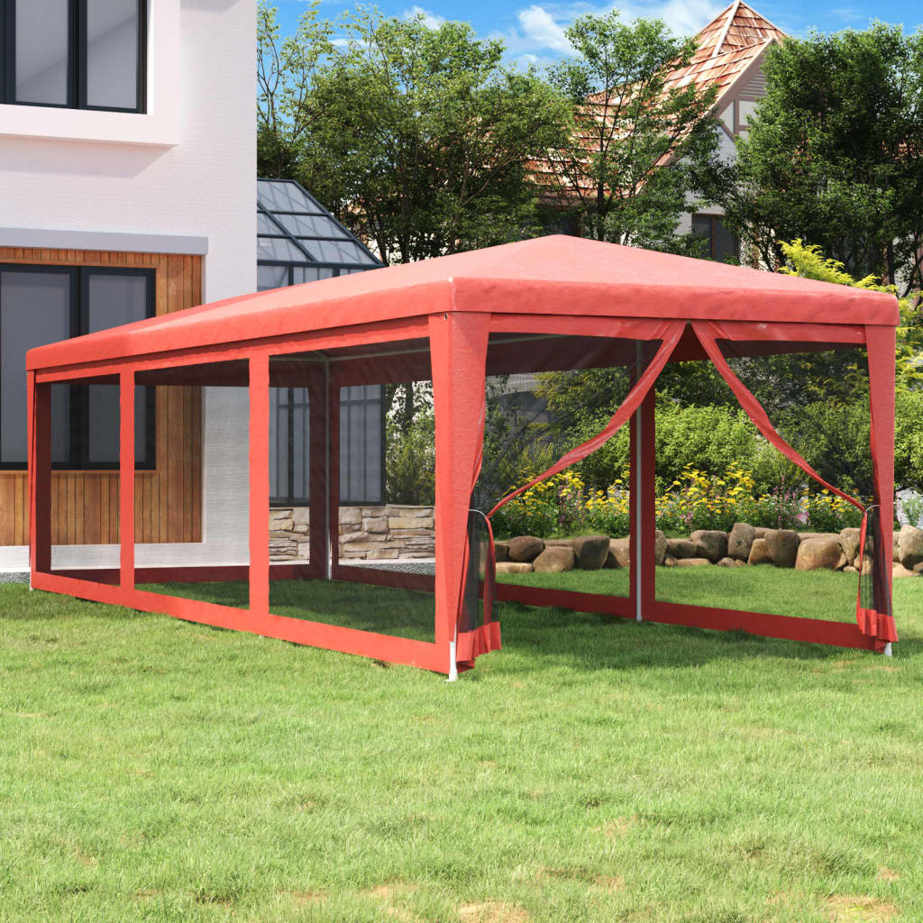 Tenda per Feste con Pareti Laterali in Rete Rossa 3x9 m HDPE | homemem39