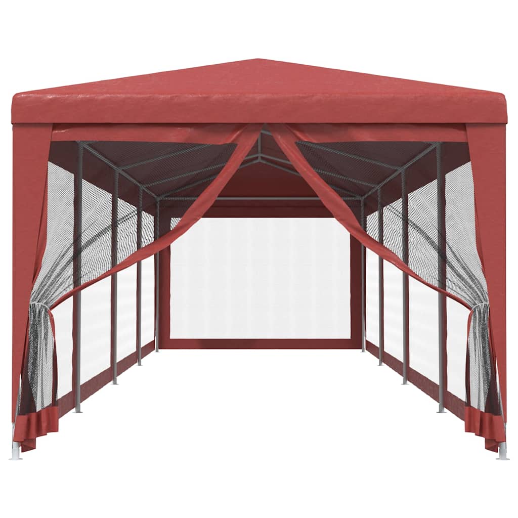 Tenda per Feste con 10 Pareti Laterali in Rete Rossa 3x12m HDPE