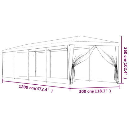 Tenda per Feste con 10 Pareti Laterali in Rete Rossa 3x12m HDPE | homemem39