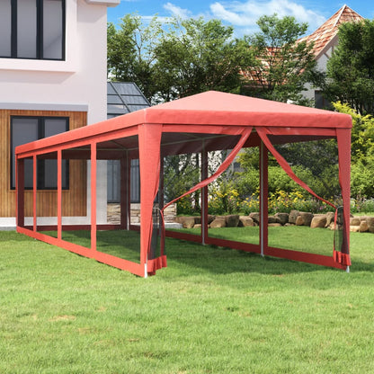 Tenda per Feste con 10 Pareti Laterali in Rete Rossa 3x12m HDPE | homemem39