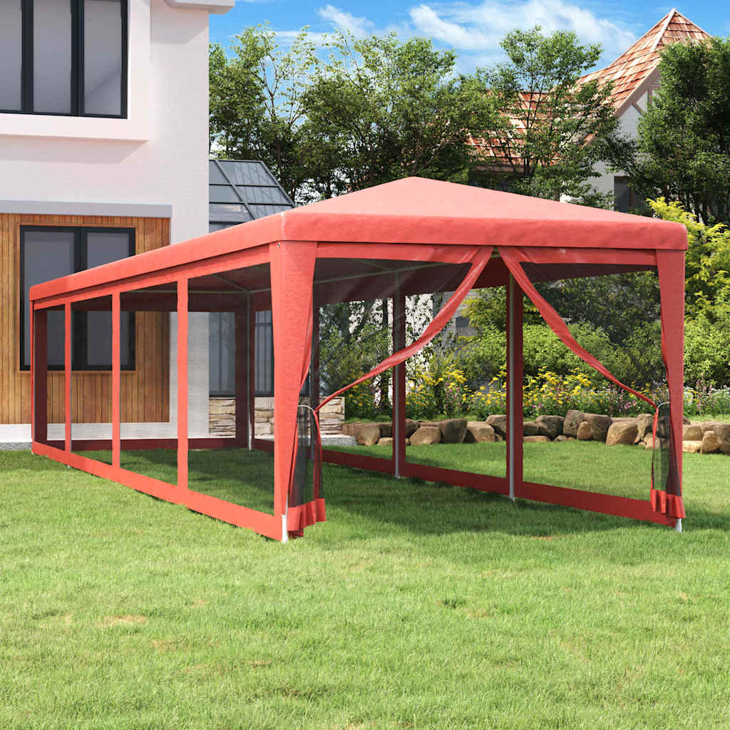 Tenda per Feste con 10 Pareti Laterali in Rete Rossa 3x12m HDPE