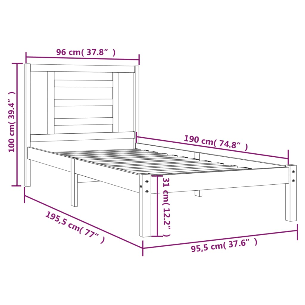 Letto senza Materasso Bianco 90x190 cm in Legno Massello Pino | homemem39