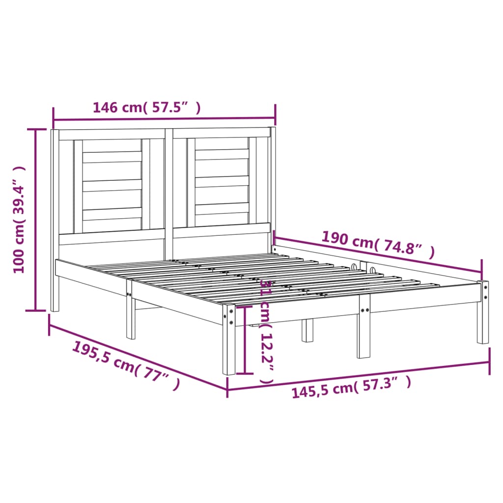 Letto senza Materasso 140x190 cm in Legno Massello di Pino | homemem39