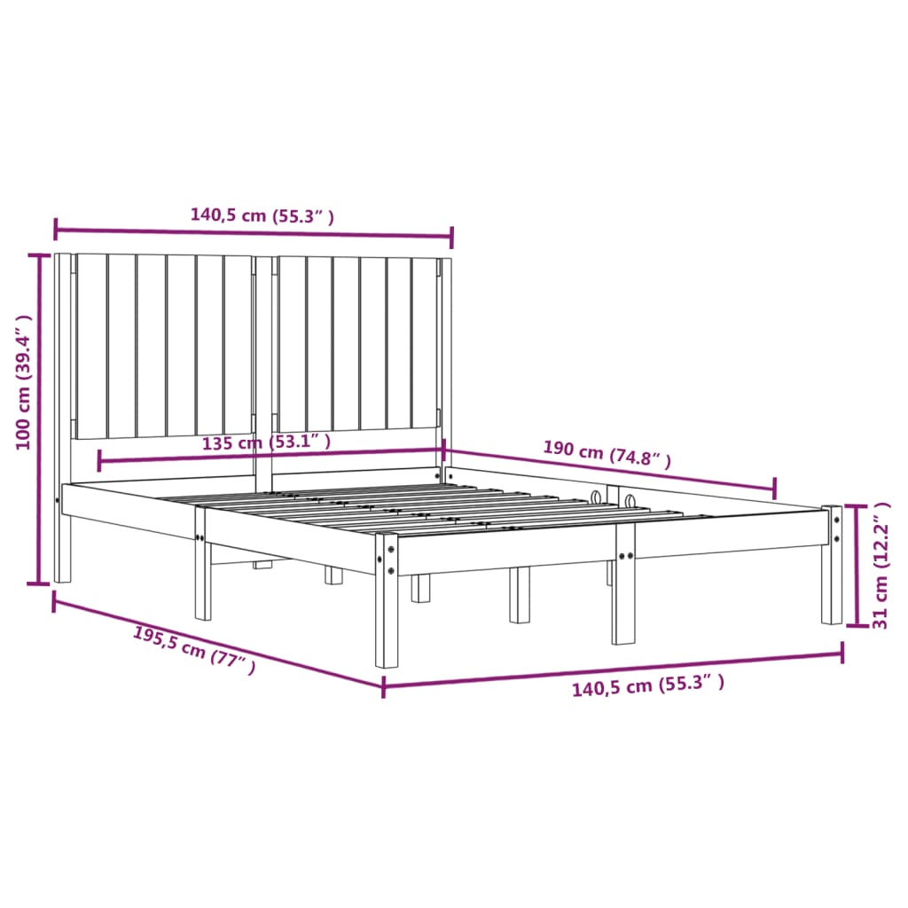 Giroletto senza Materasso Bianco 135x190 cm Legno Massello Pino