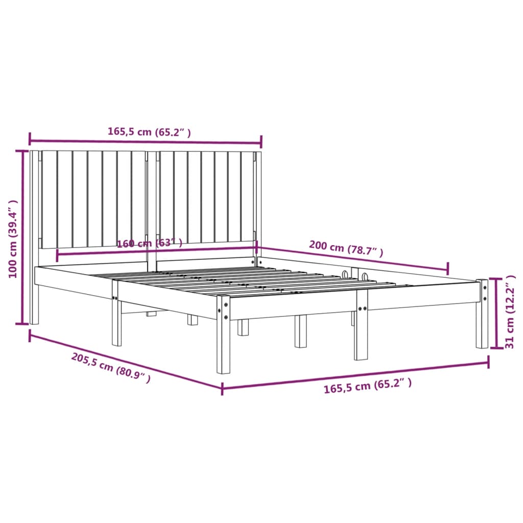 Giroletto senza Materasso 160x200 cm in Legno Massello di Pino | homemem39