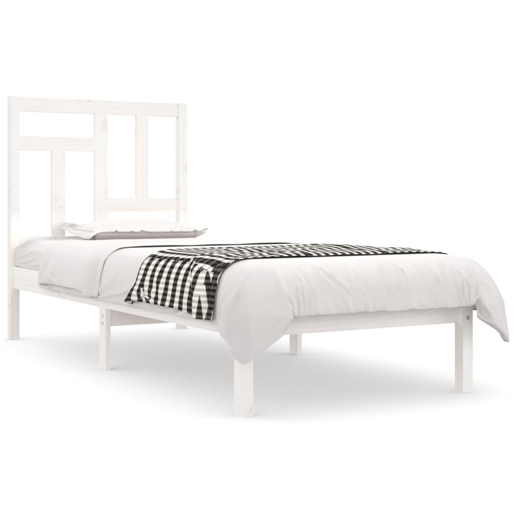 Letto senza Materasso Bianco 90x190 cm in Legno Massello Pino