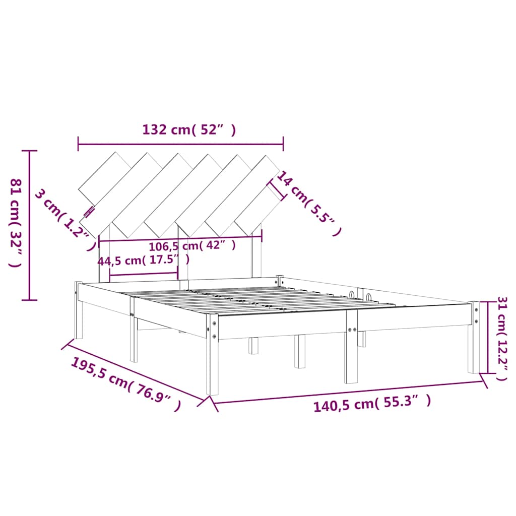 Giroletto Nero 135x190 cm Double in legno Massello | homemem39