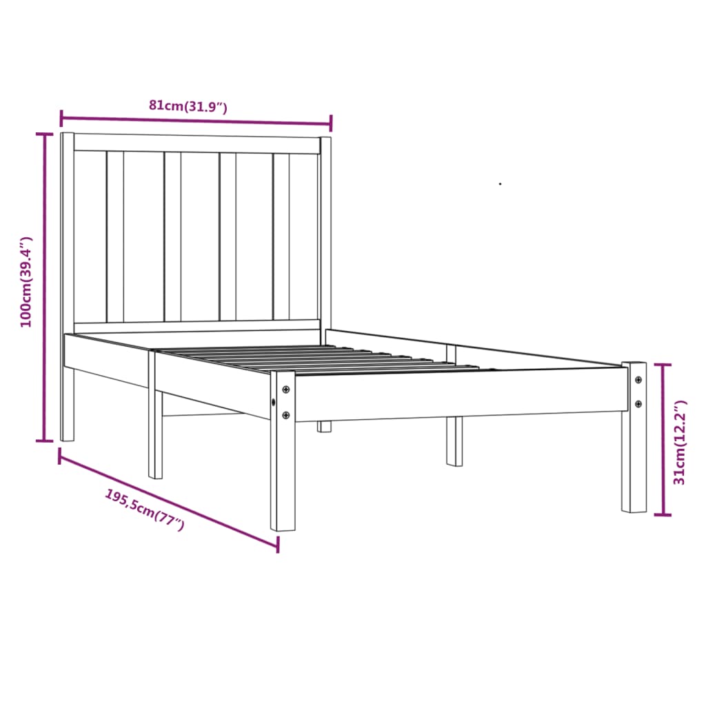 Giroletto in Legno Massello Nero 75x190 cm Small Single | homemem39
