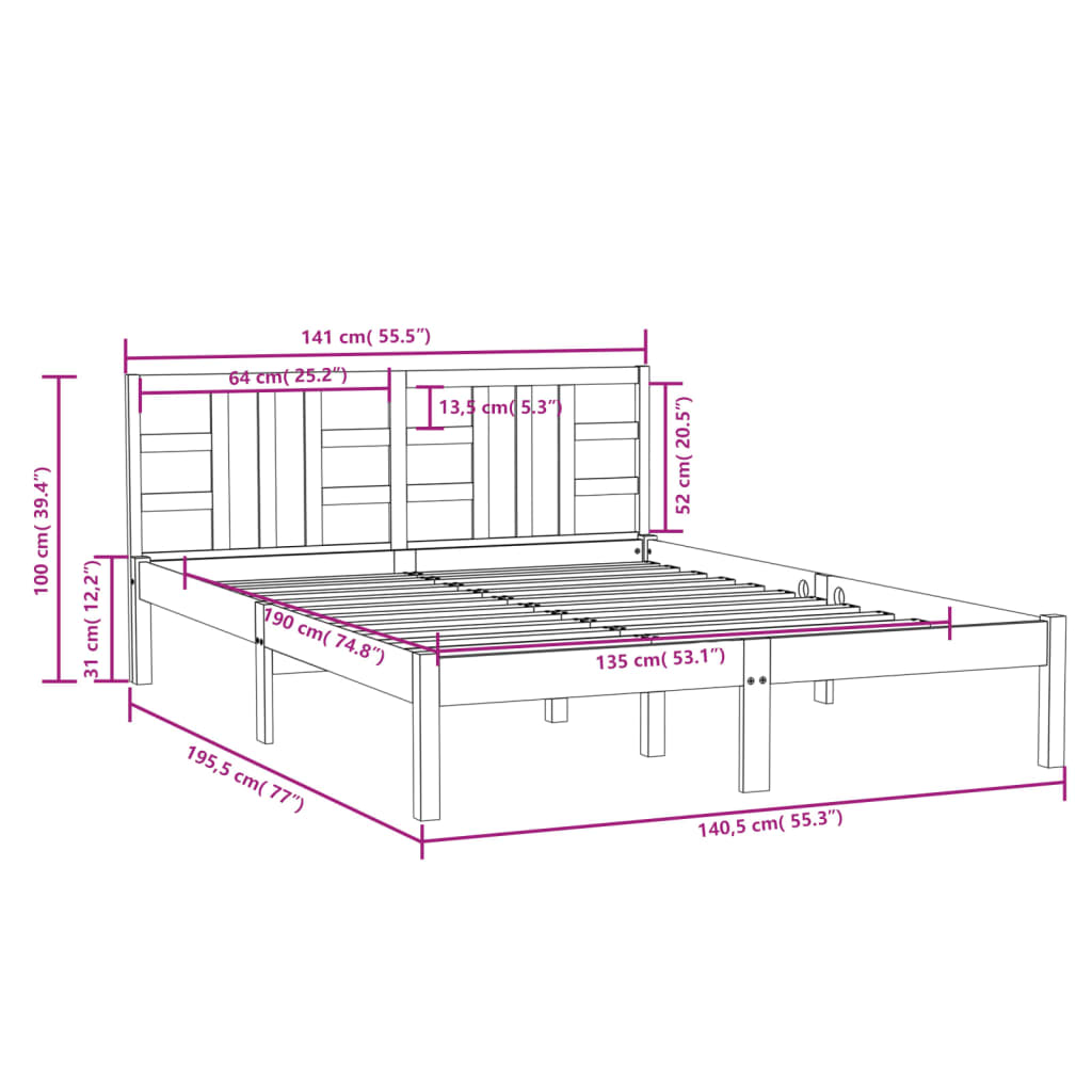 Giroletto Bianco in Legno Massello 135x190 cm Double