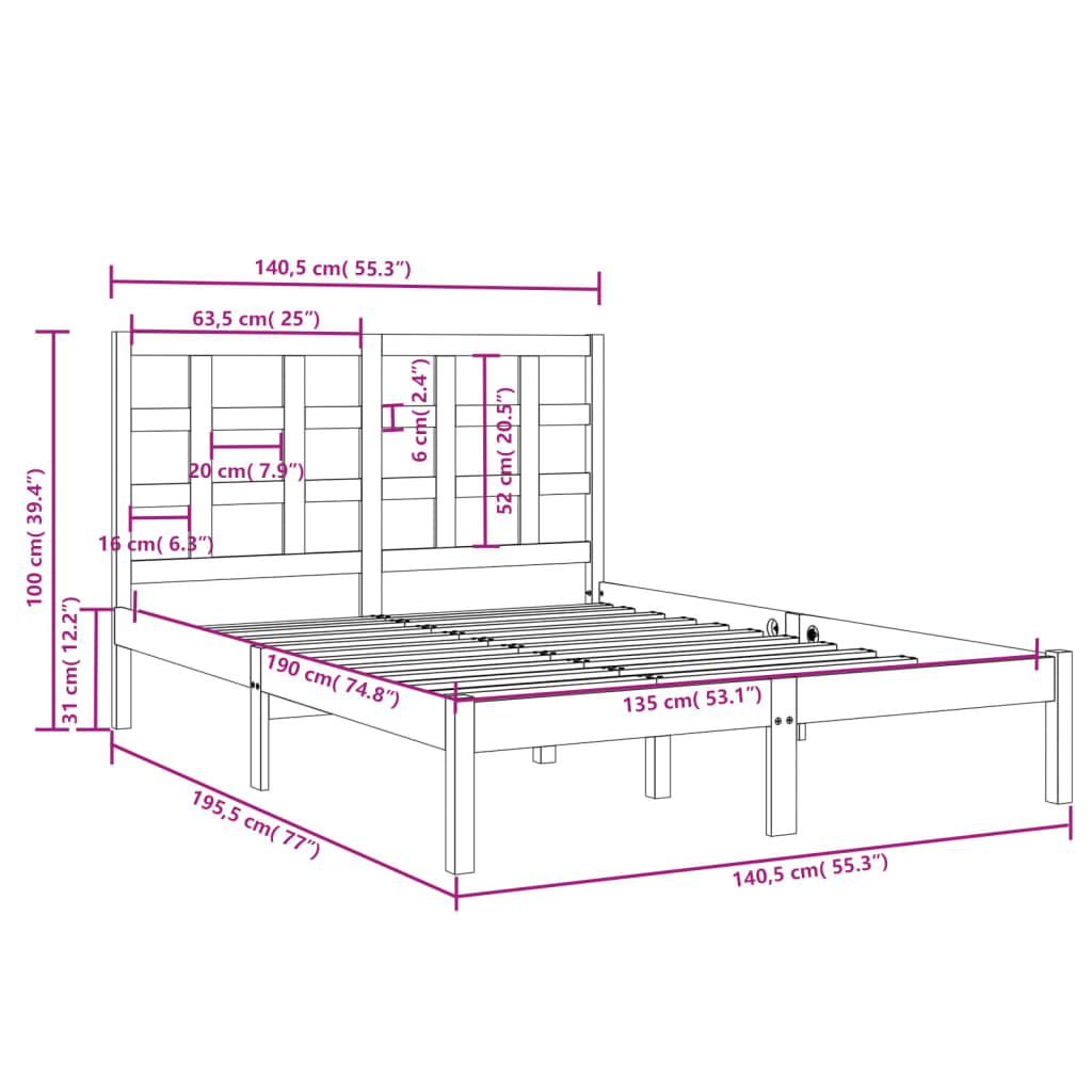 Giroletto Bianco in Legno Massello 135x190 cm Double