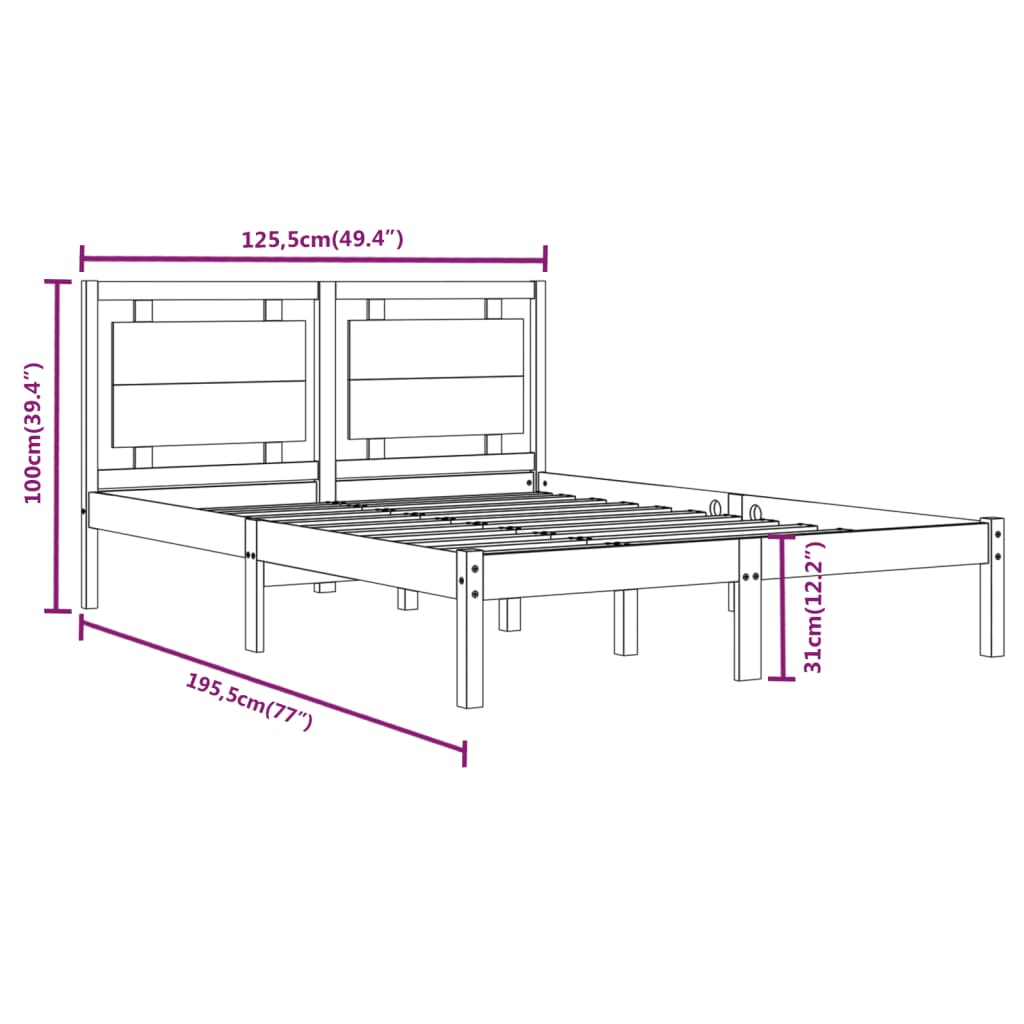 Miele Bed Frame in Solid Wood 120x190 cm Small Double