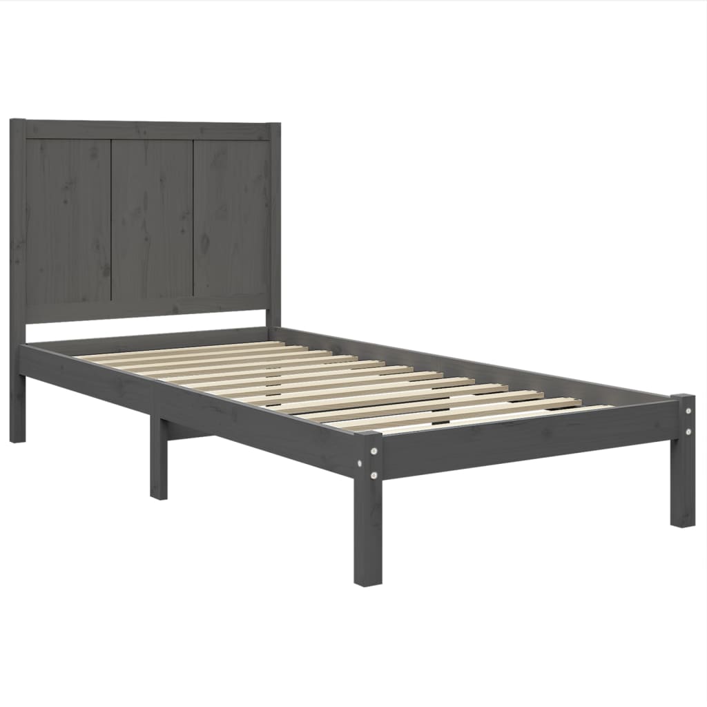 Gray bed frame in solid pine wood 90x200 cm