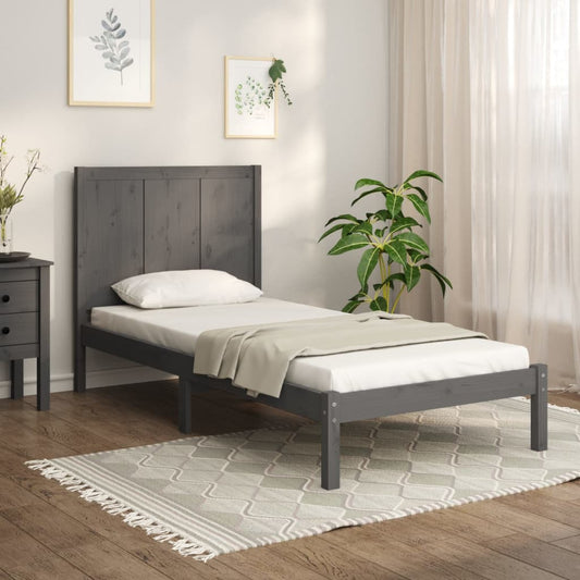 Gray bed frame in solid pine wood 90x200 cm