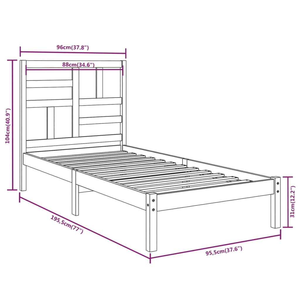 Giroletto Bianco in Legno Massello 90x190 cm Single | homemem39