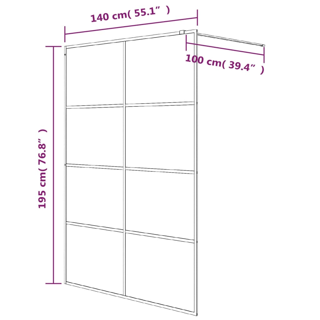 Parete Doccia Walk in Nera 140x195cm Vetro Semi Smerigliato ESG | homemem39