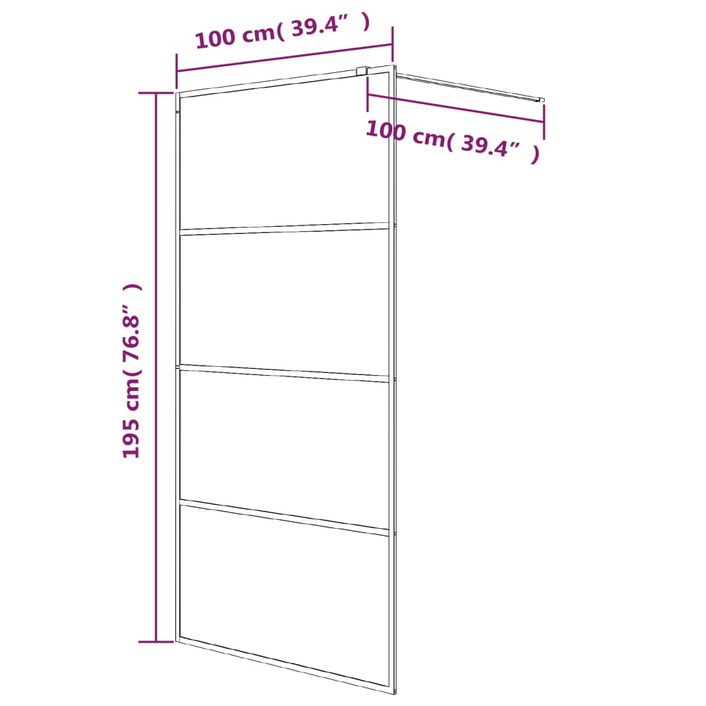 Parete Doccia Walk in Nera 100x195 cm Vetro Smerigliato ESG | homemem39