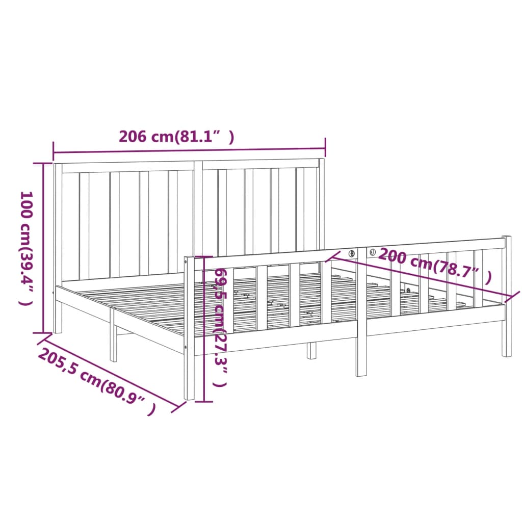 Giroletto Nero in Legno Massello di Pino 200x200 cm | homemem39