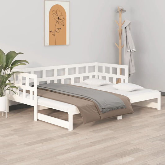Dormeuse Estraibile Bianca Legno Massello di Pino 2x(90x200) cm - homemem39
