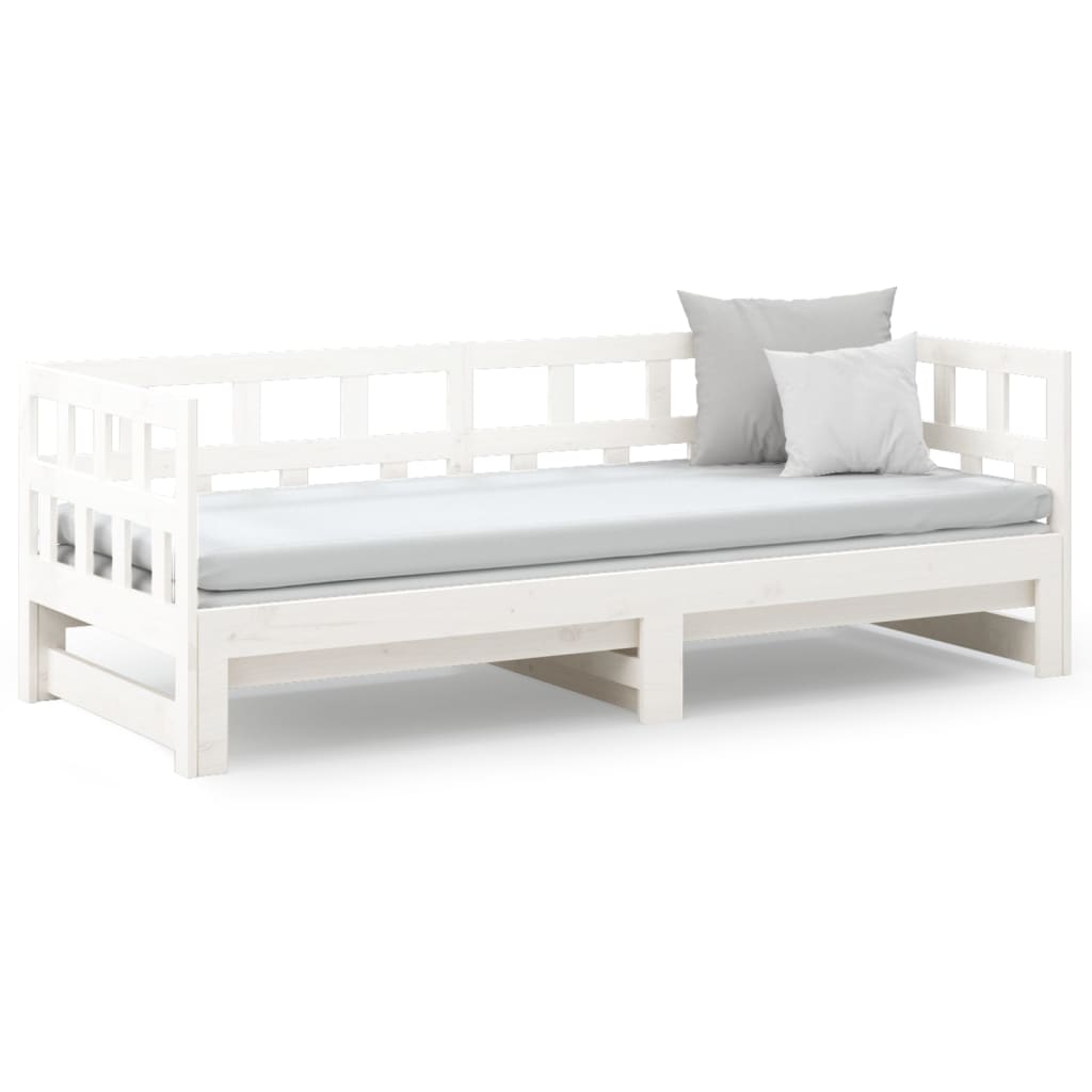 Dormeuse Estraibile Bianca Legno Massello di Pino 2x(80x200) cm | homemem39