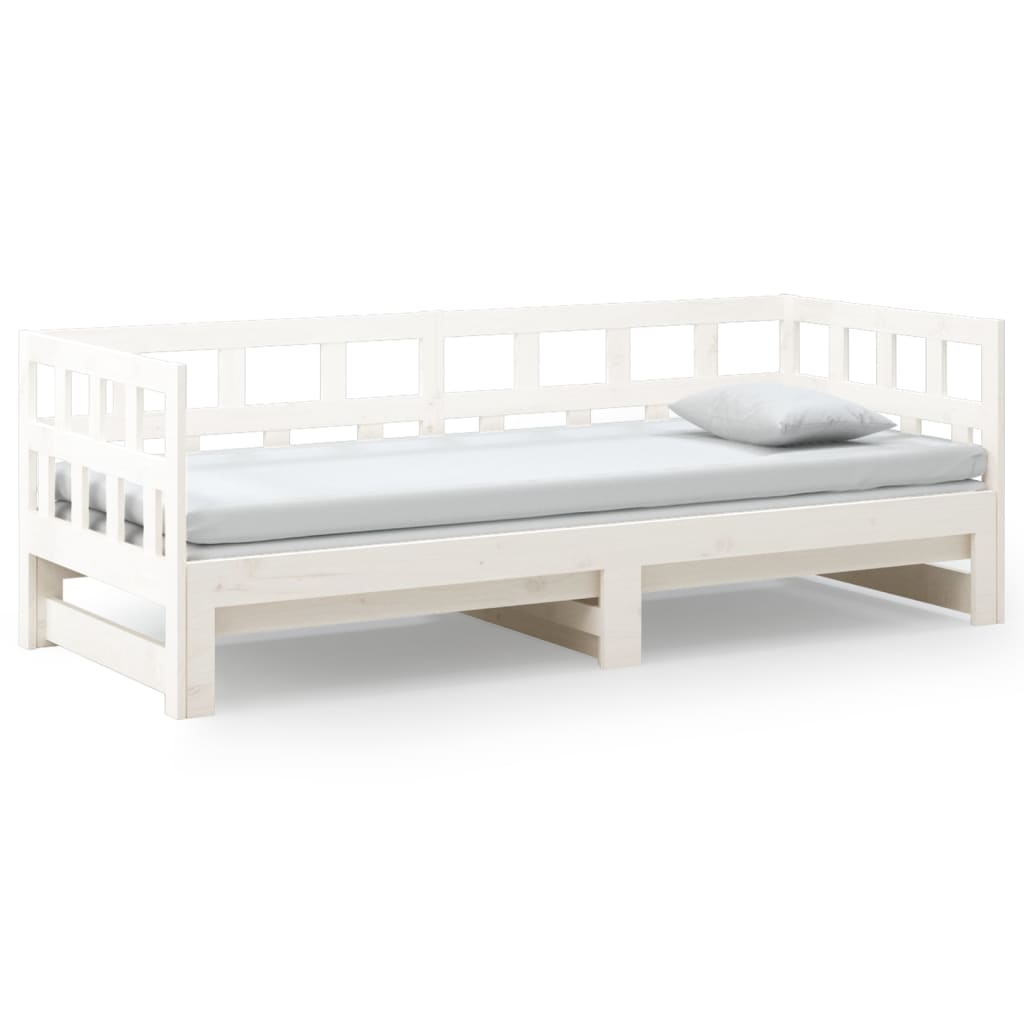 Dormeuse Estraibile Bianca Legno Massello di Pino 2x(80x200) cm | homemem39