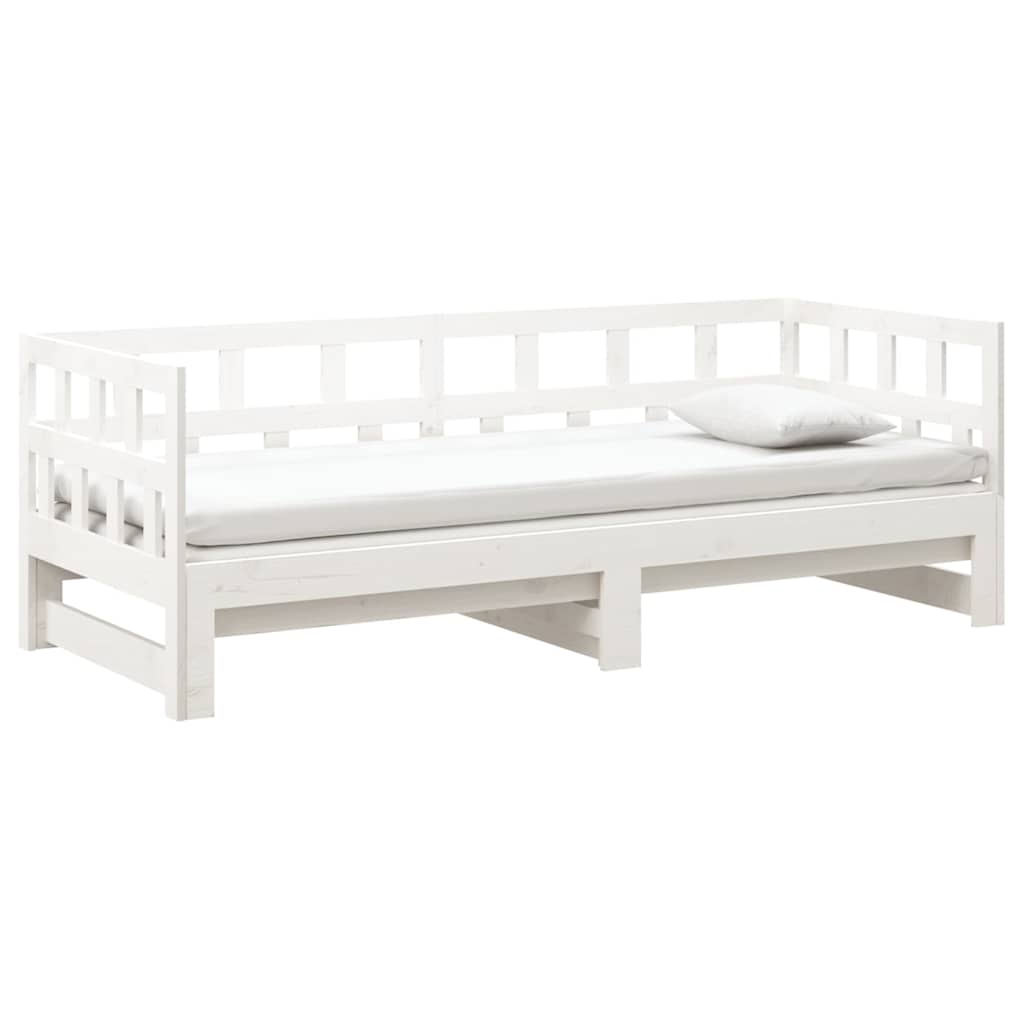 Dormeuse Estraibile Bianca Legno Massello di Pino 2x(80x200) cm