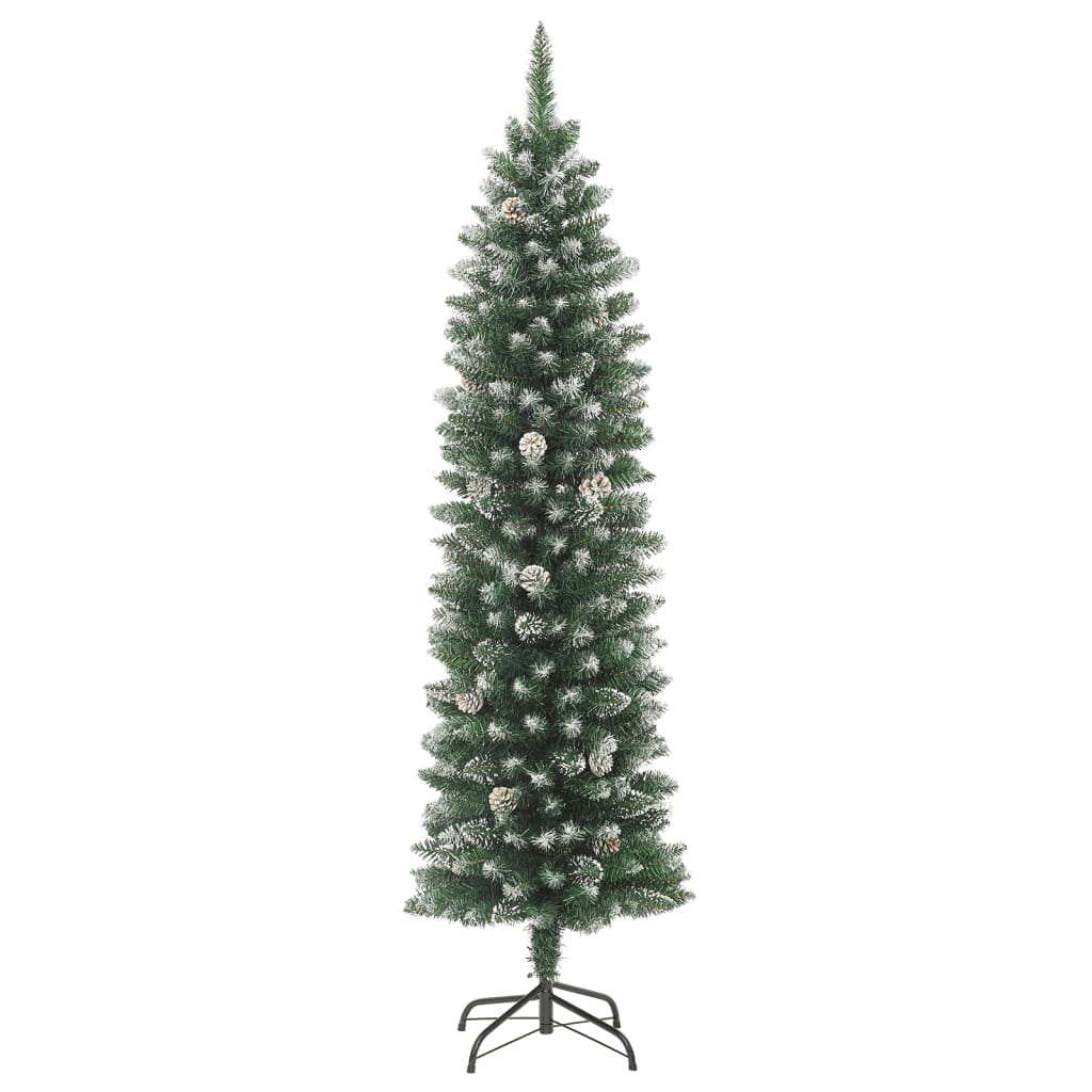 Albero di Natale Artificiale Sottile con Base 210 cm PVC