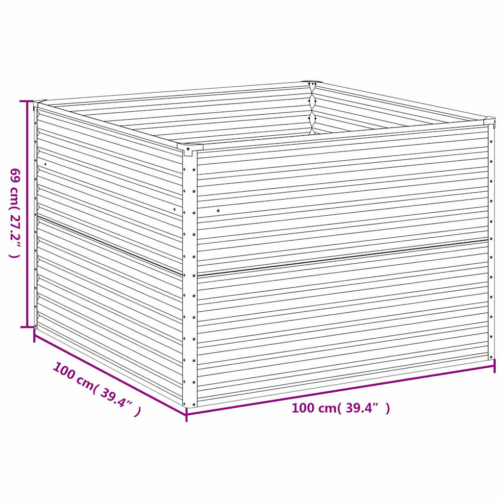 Fioriera Rialzata da Giardino 100x100x69 cm in Acciaio Corten