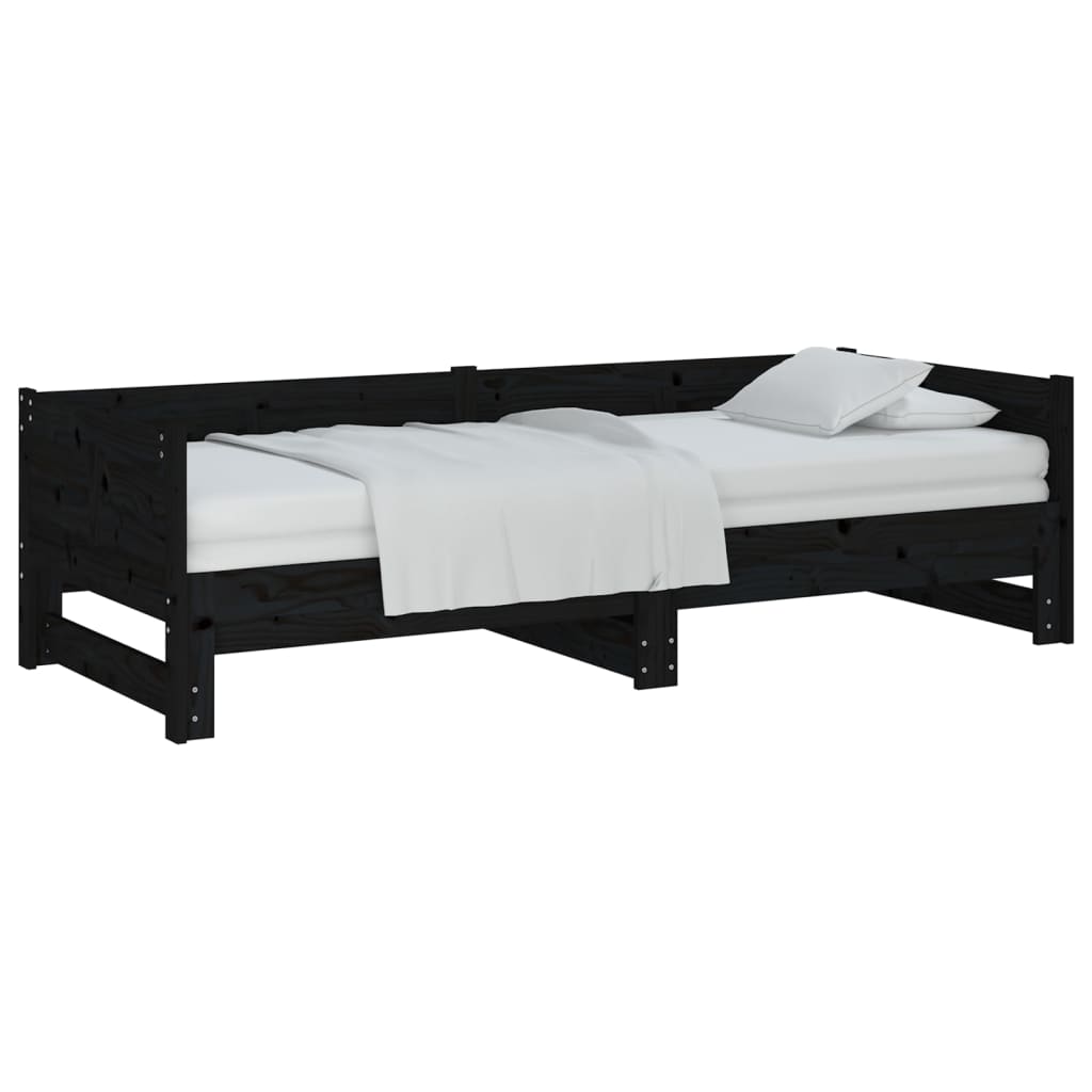 Dormeuse Estraibile Nera in Legno Massello di Pino 2x(90x190)cm | homemem39