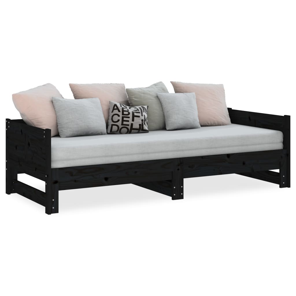 Dormeuse Estraibile Nera in Legno Massello di Pino 2x(90x190)cm | homemem39
