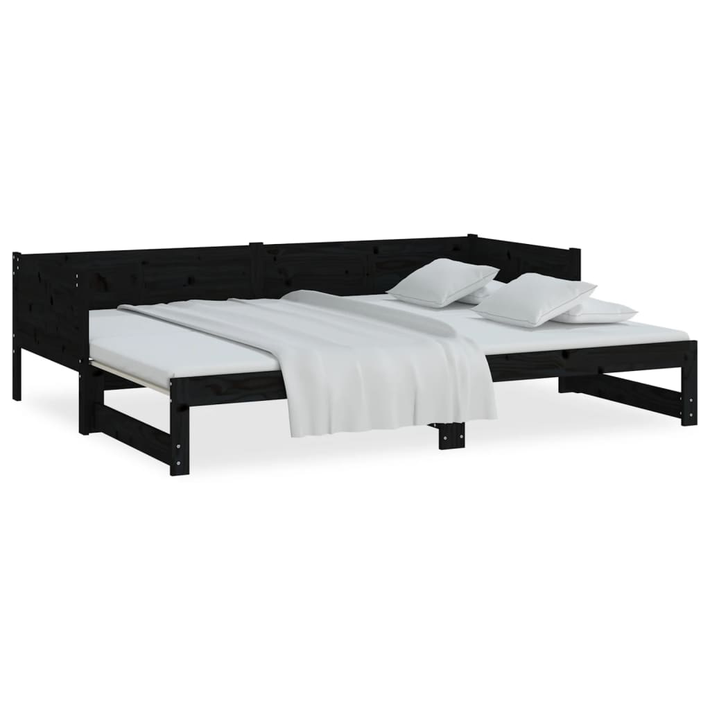 Dormeuse Estraibile Nera in Legno Massello di Pino 2x(90x190)cm | homemem39