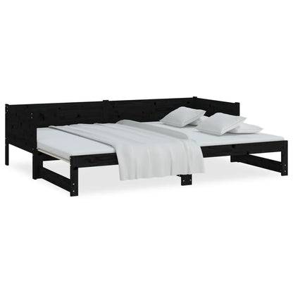 Dormeuse Estraibile Nera in Legno Massello di Pino 2x(90x190)cm | homemem39