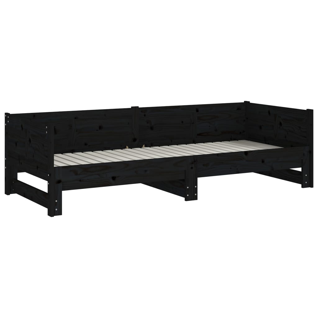 Dormeuse Estraibile Nera in Legno Massello di Pino 2x(90x190)cm | homemem39