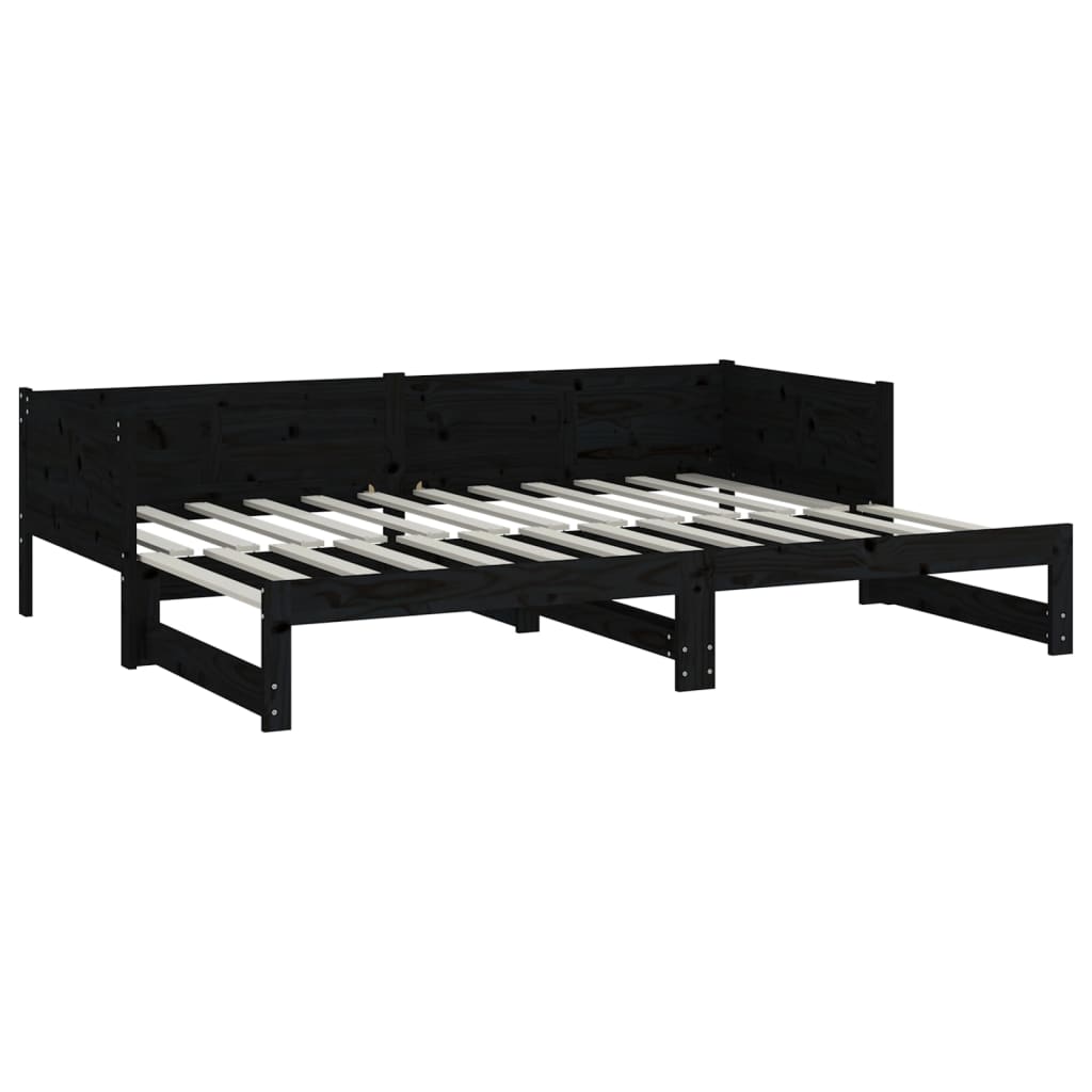 Dormeuse Estraibile Nera in Legno Massello di Pino 2x(90x190)cm | homemem39
