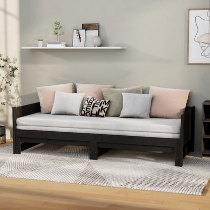 Dormeuse Estraibile Nera in Legno Massello di Pino 2x(90x190)cm | homemem39