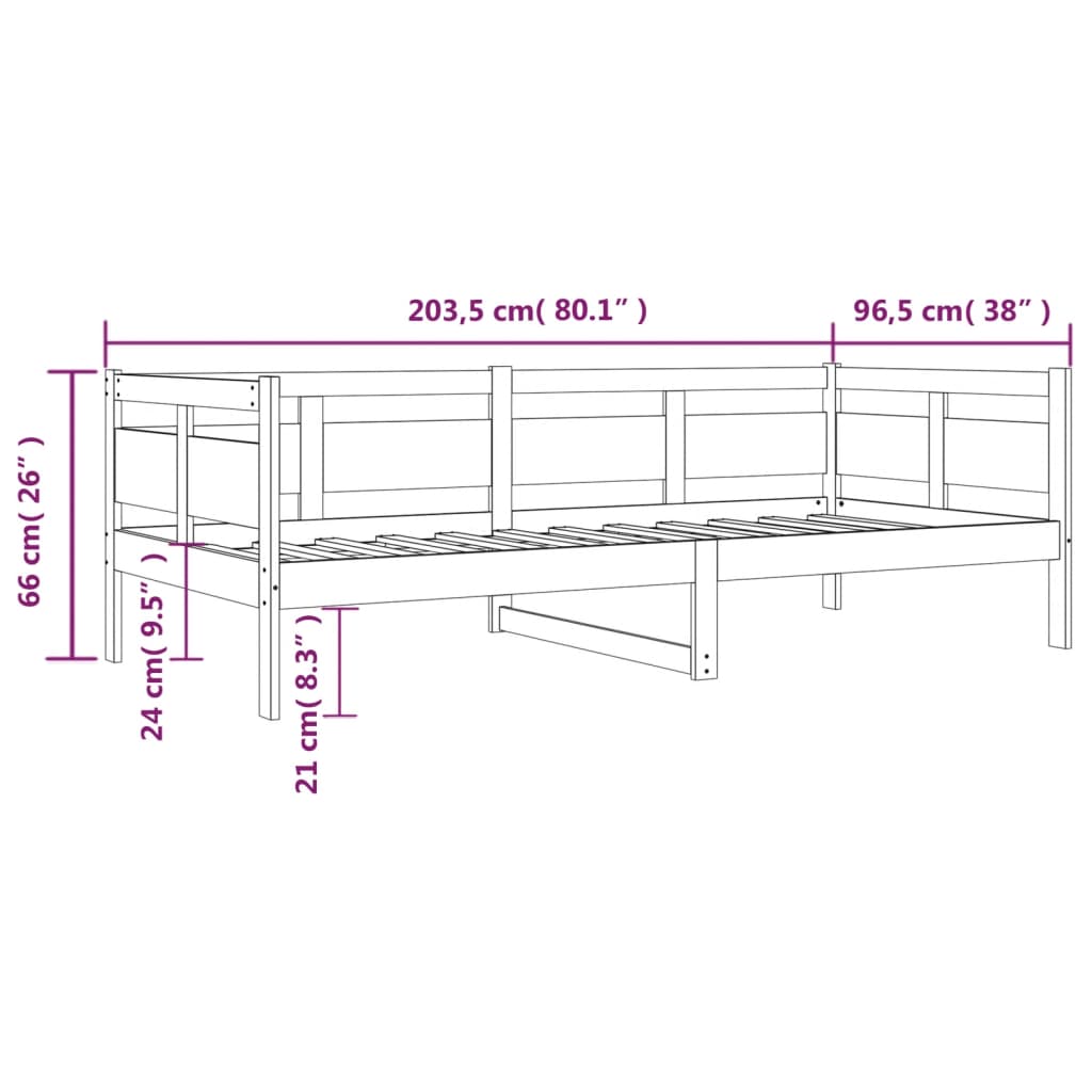 Dormeuse Bianca in Legno Massello di Pino 90x200 cm