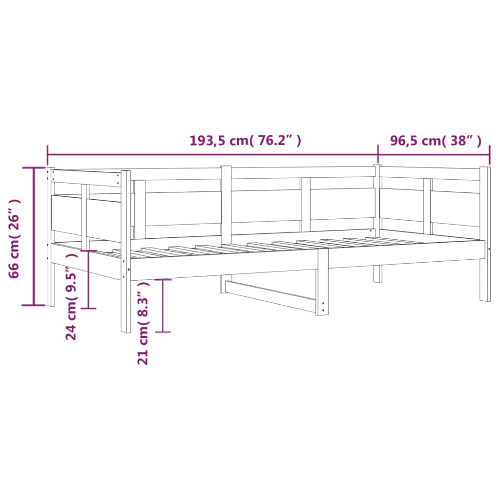 Dormeuse Bianca in Legno Massello di Pino 90x190 cm