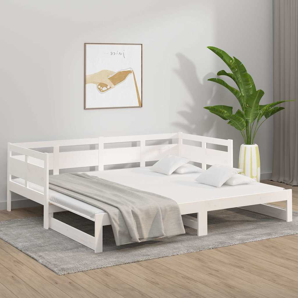 Dormeuse Estraibile Bianca Legno Massello di Pino 2x(90x200) cm
